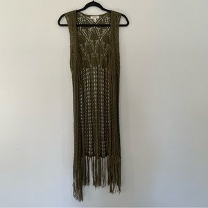 Sun & Shadow Crochet Long Fringe Vest Size XS